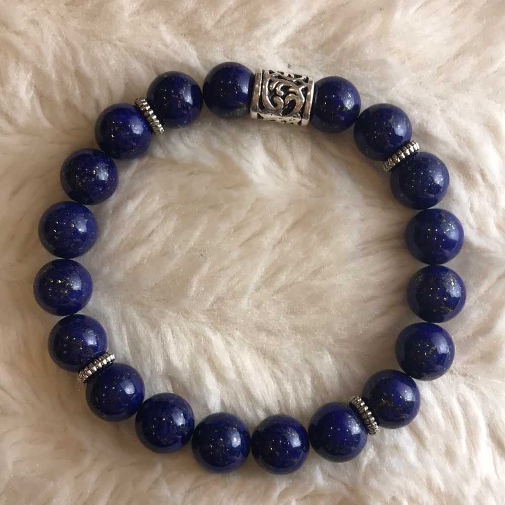 Handmade Blue Lapis Lazuli Stretch Unisex Bracelet